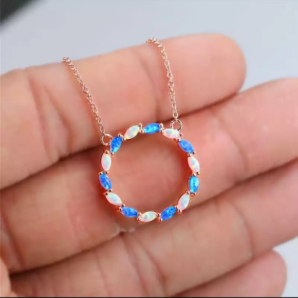 Jewelry - White Blue Circle Rose Gold Necklace